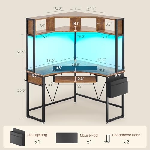 SEDETA 39" Spacious Corner Desk with Hutch, Storage for Small Space - color: Rustic Brown