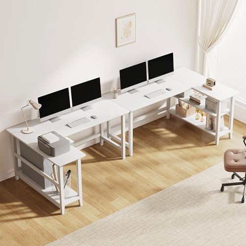 IOTXY 63" Reversible L-Shaped Office Desk with Storage Shelves, White - color: White, size: 63-inch
