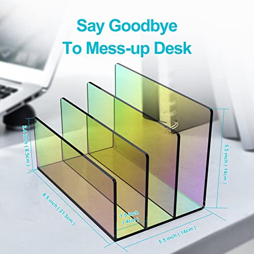 Boloyo Acrylic File Holder,1PC 3 Sections Rainbow File Organizer Mail Letter Sorter Desktop Folder Holder for Home Office School Envelope Bill Filling Paper Document - color: Rainbow, size: 3 Sections(1PC)