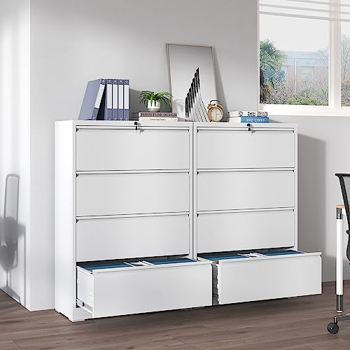 4 Drawer Metal File Cabinet for Legal/Letter Size File,Lockable - color: White, size: Lateral-4 drawers