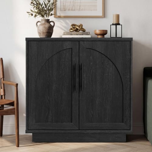 Fatmok Arched Sideboard Buffet Accent Cabinet, 31.5" Credenza with Adjustable Shelf, 4-Piece Modular Coffee Station Storage for Kitchen Living Room Bedroom, Black Grey - color: Cccc-black Grey