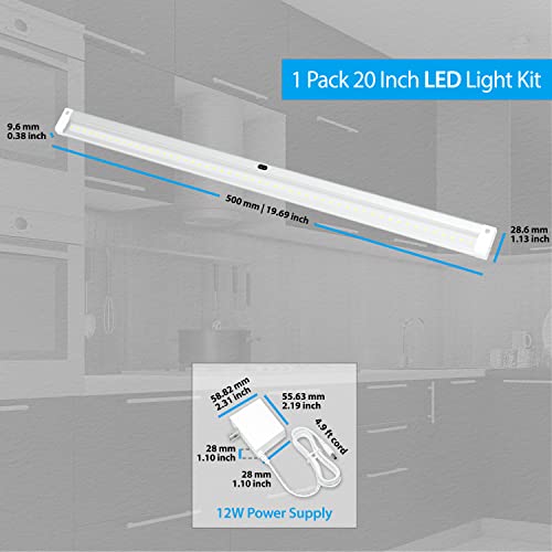 EShine Hand Wave Activated Under Cabinet LED Lighting Kit, Dimmable, 1-Pack 20 in - Touchless Dimming Control, White Under Counter Lights for Kitchen, Garage, Desk, Laundry - Warm White (3000K) - color: Warm White (3000K), size: 20 inch