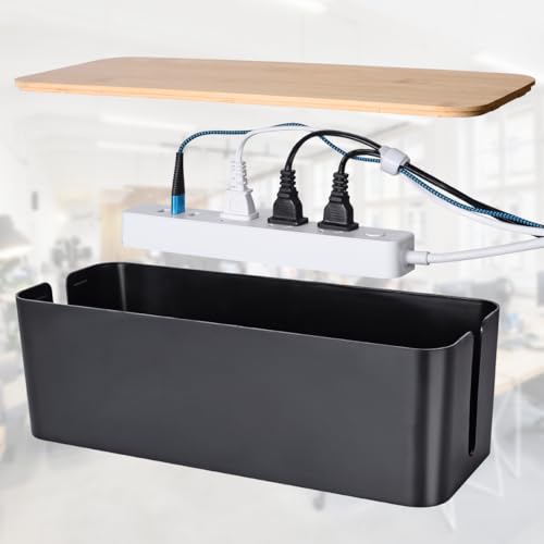 2Pack Cable Management Box,Wooden Style Cord Organizer Cord Hide Box | Cable Organizer for TV Wires, Computer, USB Hub & Under Desk Power Strip, ABS Material, Baby Proof, Home & Office(Black) - color: Black