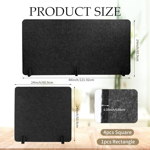 5 Pcs Desk Divider Deep Gray Desk Privacy Partition Reducing Noise Visual Distraction Divider Stand up Freestanding Cubicle for School Office Home (24 x 48, 24 x 24 Inch)
