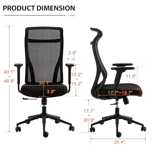 Qulomvs Mesh Ergonomic Office Chair Home Office Desk Chair with Headrest Height Adjustable Computer Executive Desk Chair with Wheels 360 Swivel Task Chair - color: Black