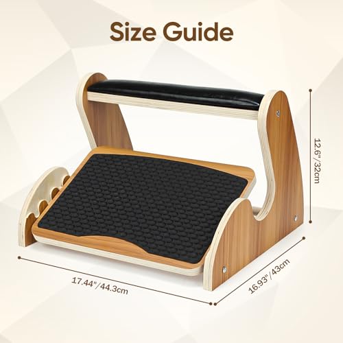 Dual Layer Wooden Footrest Under Desk, Ergonomic Foot Stool
