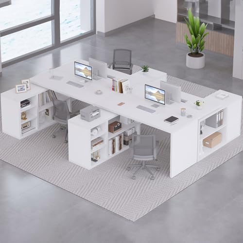 HSH White L Shaped Desk with Storage, Home Office Desk for Work, 55 Inch - color: White Oak