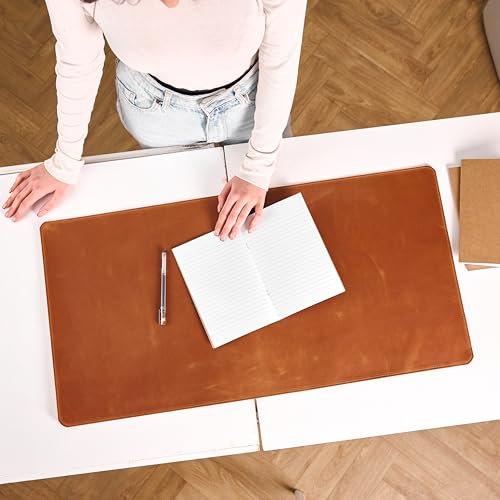Handmade Leather Desk Mat 32" x 16" – Large Leather Desk Pad Protector for Office, Home & Gaming Setup, Smooth Writing & Mouse Surface, Premium Leather Desk Blotter, Warm Brown