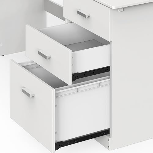 SHW L-Shaped Home Office Wood Corner Desk w/Box Box File Drawers, White - color: White