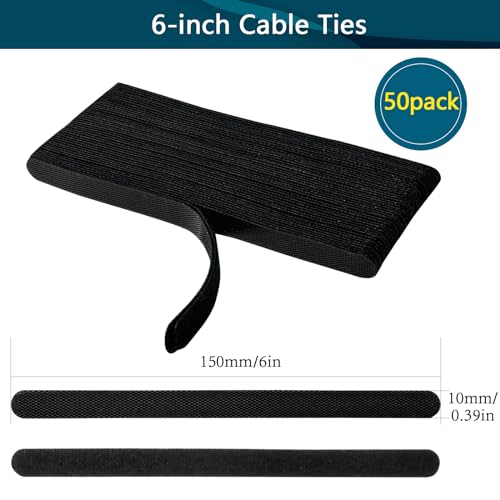 50PCS 6 Inch Adjustable 6-Inch Cord Organizer Ties, Fastening Cable Ties,Microfiber Cloth Used for Computer Link Cable Cord Management USB Cable Cable Ties (Black) - color: Black