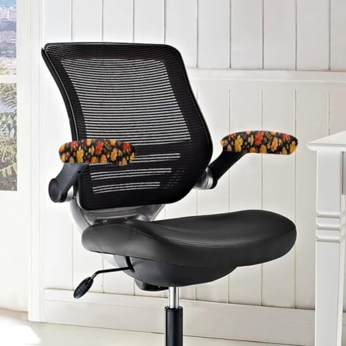 2 Piece Office Chair Arm Rest Covers Pumpkin Maple Leaf Printed Anti-Dust Removable Gaming Chair Arm Rest Covers with Elastic Band Washable Home Decorative Accessories - color: Black and Orange - Pumpkin Maple Leaf