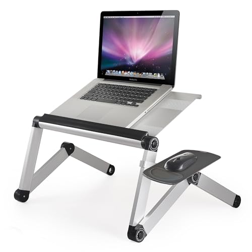 WorkEZ Cooling Adjustable Laptop Stand for Desk w/Fan USB Ports Mouse Pad Ergonomic Foldable Laptop Stand Riser Portable Computer Holder, Silver | WorkEZ Cool. Adjustable computer stand for laptop and foldable laptop table for bed or sofa, holds up to 15.