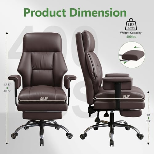 Office Chair Comfortable Executive Desk Chair with Foot Rest, Adjustable Height Home Computer Chair High Back Gaming Chair Leather Swivel Rolling Work Chairs, Brown - color: Brown