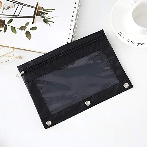 Zippered Binder Fabric Pencil Pouch - color: Black