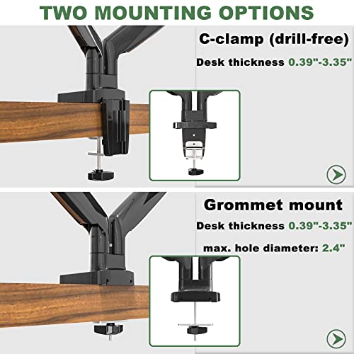 UPGRAVITY Gas Spring Dual Monitor Desk Mount for 22-34" Ultrawide Screens