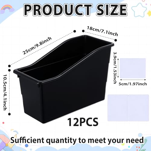 gisgfim 12 Pack Large Book Bins with Labels (Black) | Durable Plastic,Stackable Magazine Organizer,Storage Bins for Classroom,Library,Office,Bookshelf Categorization - color: Black