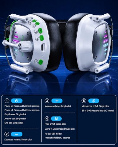 Wireless Gaming Headset for PS5, PS4, PC, Switch, 20ms Low Latency with Mic - color: White