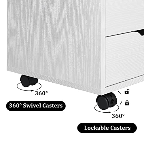 Panana 5/7 Drawer Mobile File Cabinet, Wooden Under Desk Storage with Wheels Office Organization Vertical Filing Chest of Drawers for Home Office (White, 5 Drawer) - color: White