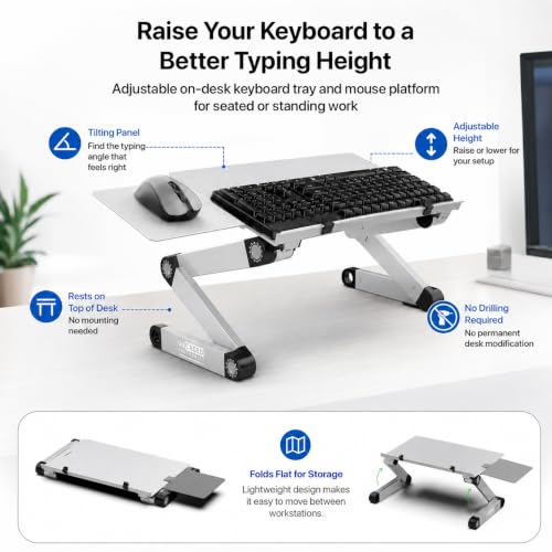 Uncaged Ergonomics Adjustable Keyboard Tray, Silver, Keyboard Tray, Ergonomic, Wrist Support, Portable, Universal, Aluminum - color: Silver