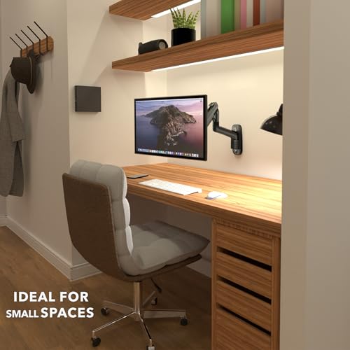 Mount-It! Heavy-Duty Wall Mount Arm for 49" Curved Monitors | Gas spring full motion arm, 23.5" reach, holds 44 lbs, VESA 75/100, single-stud install.