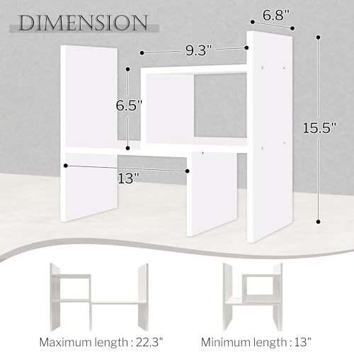 Jerry & Maggie - Desktop Organizer Office Storage Rack Adjustable Wood Display Shelf | Birthday Gifts - Toy - Home Decor | - Free Style Rotation Display - True Natural Stand Shelf (White) - color: White