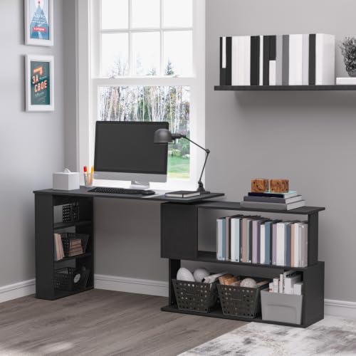 HOMCOM 47 Inch L Shaped Desk, Home Office Table, 360 Degree Rotating, Black - color: Black
