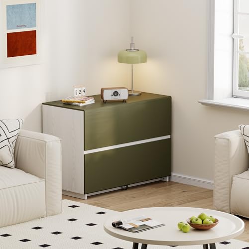 ModernMate 2 Drawer Lateral File Cabinet for Home Office, 31.5W*28.7H | Wood Filing Cabinet with Ample Storage, Doubles as Printer Stand for Office & Business, Fits Letter, A4, Legal Size, Green - color: Green+white