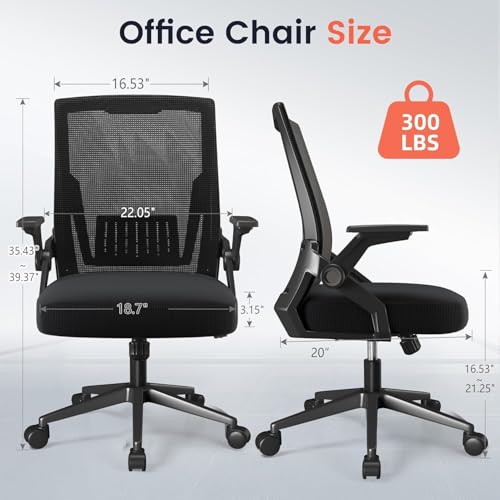GTPLAYER Ergonomic Office Chair with Flip-up Armrests Executive Computer Chair for Home Office, Breathable Mesh & Comfy Lumbar Support, Pack of 2, Black - color: Black, size: 2 Pack