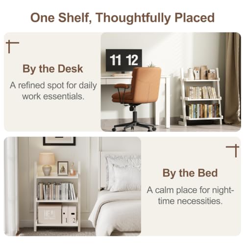 AQIMUELE Solid Wood Ladder Shelf, Leaning Bookshelf, White, 3-Tier - color: White, size: 3-Tier