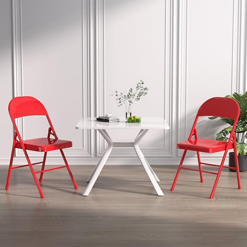 VECELO Metal Folding Chairs 4 Pack, Double Hinged Steel Frame Easy Foldable&Stackable for Office Kitchen Dinning Wedding Patio and Garden - color: Red