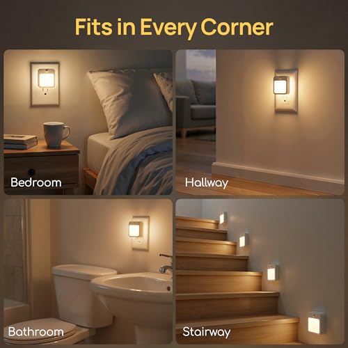 Plug-in Night Light with Motion Sensor, Dusk-to-Dawn Light Sensor, Stepless Dimming LED Night Lights for Bedroom, Hallway, Bathroom, Kids Room, Energy Efficient, 2-Pack - color: Warm White