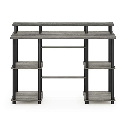 Furinno Turn-N-Tube Computer Desk, French Oak Grey/Black | Computer Desk with Monitor Stand, Office Desk for Home Office, Bedroom - color: French Oak/Black
