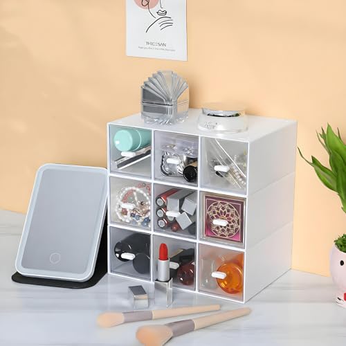 Desktop Organizer With 9 Drawers, Pencil Box, Stationary Organizer | 3 Tiers White, Plastic Mini Drawers, Small Pen Storage Boxes, Toolbox, Stackable Makeup Organizer, Stationary Organizer - color: 3 Tall Layers & 9 Drawers, White