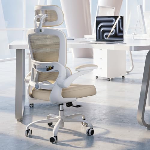 TRALT Office Chair Ergonomic Desk Chair - Gaming Chair with Lumbar Support | 330 LBS Home Office Desk Chairs with Headrest, Reading Chair with Flip-up Armrests, Comfortable Computer Chairs (1, Beige) - color: Beige