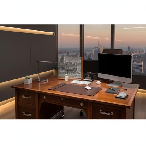 DACASSO Leather Desk Pad with Side Rails - Luxury Leather Desk Blotter for Writing - Executive Desk Surface Protector - (Chocolate Brown, 22” x 14”) - color: Chocolate Brown, size: 22" x 14"