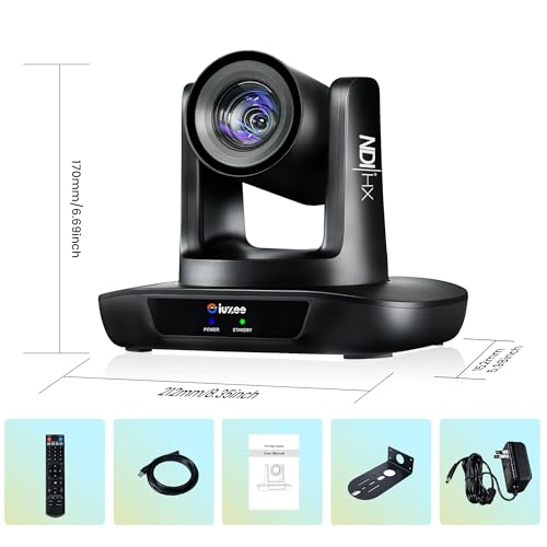 AI Auto Tracking NDI PTZ Camera 3G-SDI/USB3.0/HDMI/LAN IP PoE IP Live Streaming 20X Optical and 8X Digital Zoom Camera 1080P 60FPS for Church Services Worship Education Events vMix OBS YouTube - color: jet black