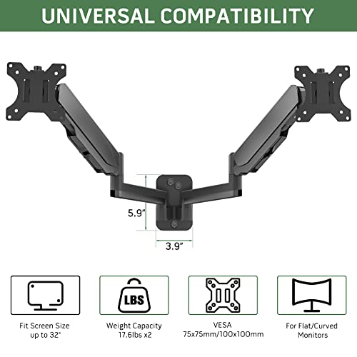 UPGRAVITY Dual Monitor Wall Mount for Two 17-32 inch Flat Computer Screens