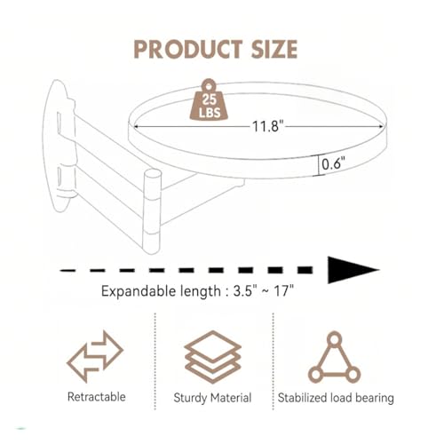 Retractable Wall Mount Folding Table, Adjustable Wall Mounted Coffee Table, Balcony Coffee Table, 11.8 Inch Round Wooden Tabletop, Acacia Brown, Adjustable Angle, Space-Saving Design (black, small) - size: Small