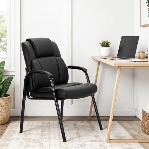 Simple Deluxe Waiting Room Leather Guest Chairs with Padded Arms, Comfy Stationary Reception Meeting Chair, Rest for Conference Side Office Home Desk Elderly Salon Clinic, 1 Pack - size: Leather Chair 1 Pack