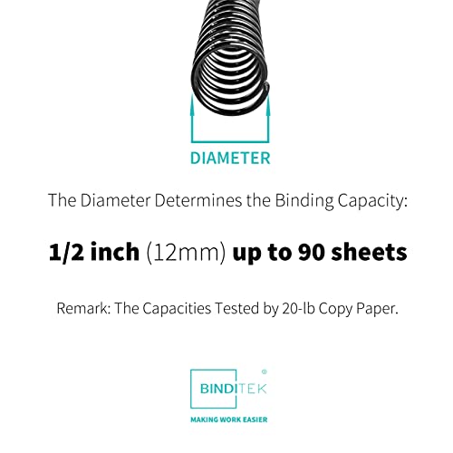 Binditek Plastic Spiral Binding Coils, 12 mm, 4:1 Pitch, Black, 50 Pack - size: 12mm, style: 50P , Black