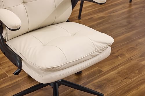VINGLI Comfy Beige Leather Office Desk Chair, High-Back Support Ergonomic Computer Task Gaming Chair,with Removable wheels,360° Swivel,Adjustable Height,Flip-Up Arms,for Adults,Teen,Vanity,Home Office - color: Light Khaki-cat Scratch Pu