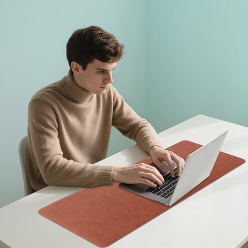 Leather Desk Pad Protector, Office Desk Mat, Large Laptop Mouse Pad, PU Non-Slip Desk Blotter, Waterproof Writing Pad, Computer Keyboard Mat for Desktop 39.4 x 17 inch (Brown)