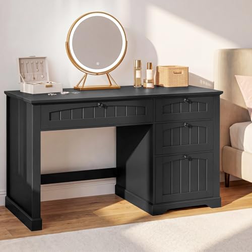 Vabches Farmhouse 47" Executive Desk with 4 Drawers, Black - color: Black