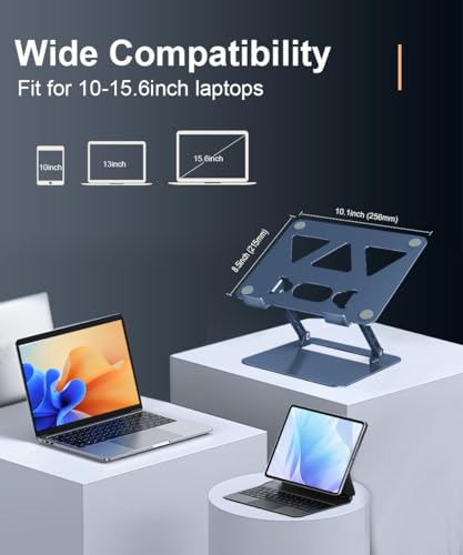Aoviho Adjustable Laptop Stand for Desk,Portable Laptop Stand Holder and Riser,Foldable Aluminum Notebook Computer Stands for MacBook Air Pro HP Lenovo Dell Samsung Chromebook, 10-15.6 inch,Navy Blue - color: Navy Blue