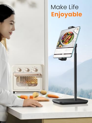 tounee Height Adjustable Tablet Stand, 3.5lb (1.6kg) Max Support, Up to 18" Tall, Slim Portable Monitors Stand Compatible with iPad Pro 12.9, Surface Pro, All 4.7"-15.6" Devices - Black - color: Black