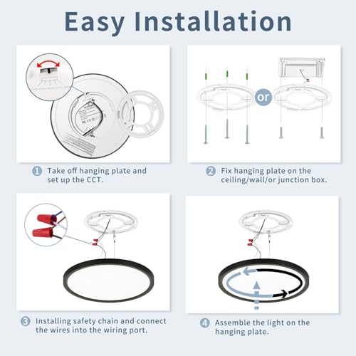 4 Pack 8.6 Inch LED Flush Mount Ceiling Light, ETL,18W, 1822LM, 3000K/3500K/4000K/5000K/6500K CCT Selectable, 0.66in Ultra Thin Round Flat Panel Ceiling Light Fixture for Bedroom, Kitchen(Black) - color: Black, size: 8.6"-4pack