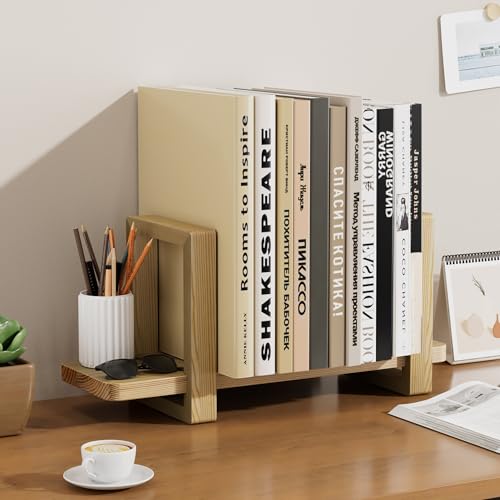 Adjustable Desktop Bookshelf, Wooden Tabletop Bookshelf, Small Desk Shelf for Home, Living Room, Class, Dorm - color: Natural Wood