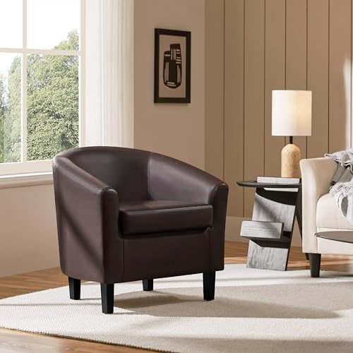 Yaheetech Accent Chairs, Faux Leather Barrel Armchairs Espresso - color: Espresso, size: 25.5"D x 27.5"W x 28"H
