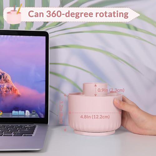 SKYDUE Makeup Organizer, Rotating Pencil Pen Holder for Desk, Dual-Purpose Desk Organizer for Cosmetics & Pens, Makeup Brush Holder with 5 Slots, Pencil Cup for Office, Home - color: Pink