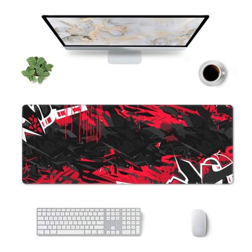 Gaming Mouse Pad, with Stitched Edges, Dark Black Urban Street Art Graffiti Mouse Mat, Extended XL Mousepad with Anti-Slip Base, Cool Large Mouse Pad for Desk, 31.5 x 11.8 in - color: Dark Black Urban Street Art Graffiti